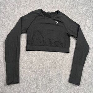 Gymshark Black Vital Adapt Long Sleeve Seamless Activewear Crop Top Women's Sz M